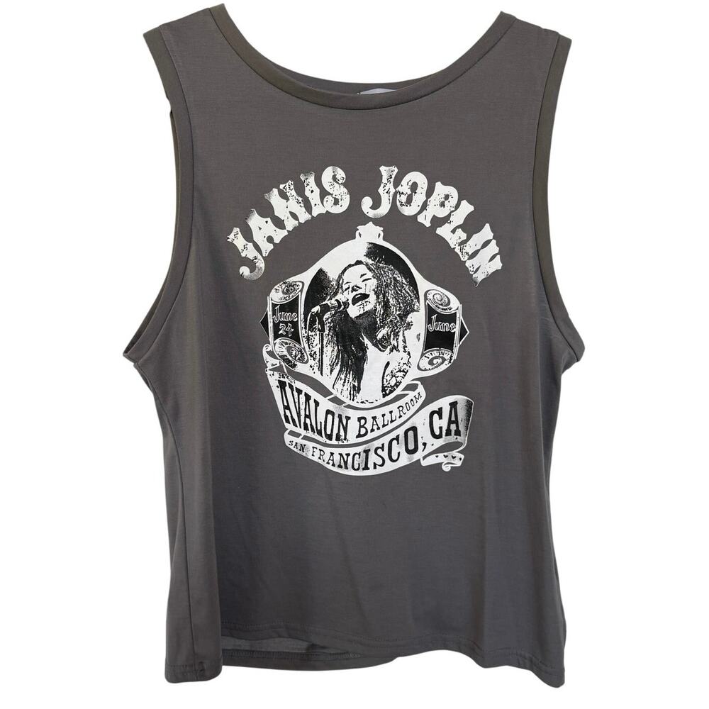 MissLook Janis Joplin Graphic Tank Band Tee Rockstar GF Gray Summer Fest Small